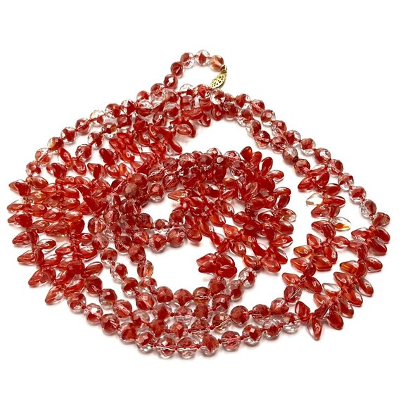 1920s-30s Czech Glass Sautoir Necklace —Bi-Color Red & Crystal Beads — 69" – EUC - Picture 8 of 9